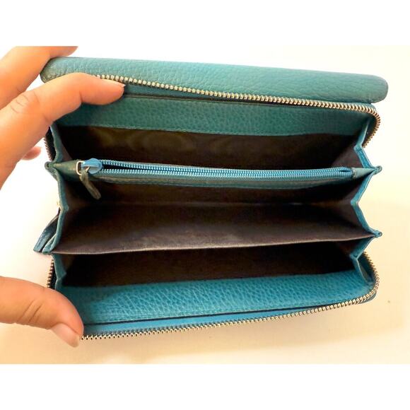 Gucci Interlocking GG Long Zip Around Wallet- Teal Preloved Great Condition - Picture 2 of 6